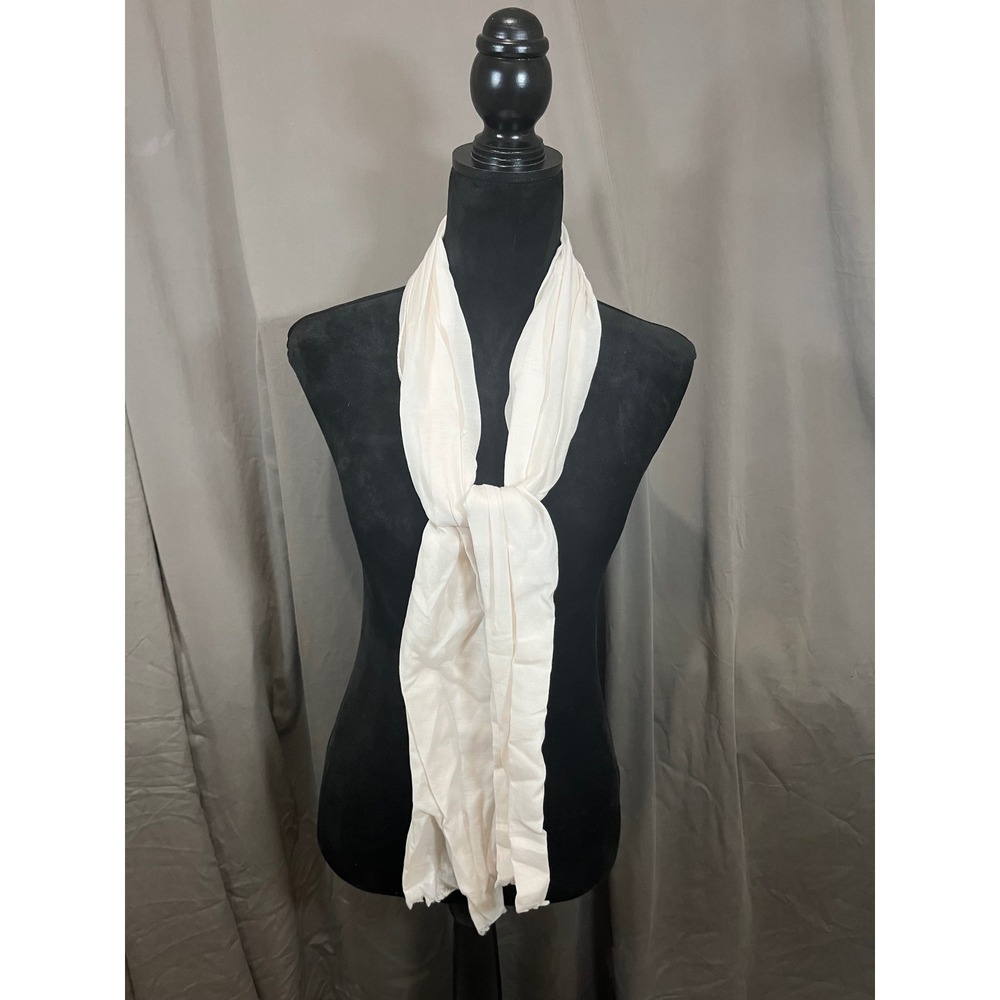 Unbranded Cream Lightweight Sheer Crinkle Scarf Raw Edge Fringe Off White - Picture 1 of 5